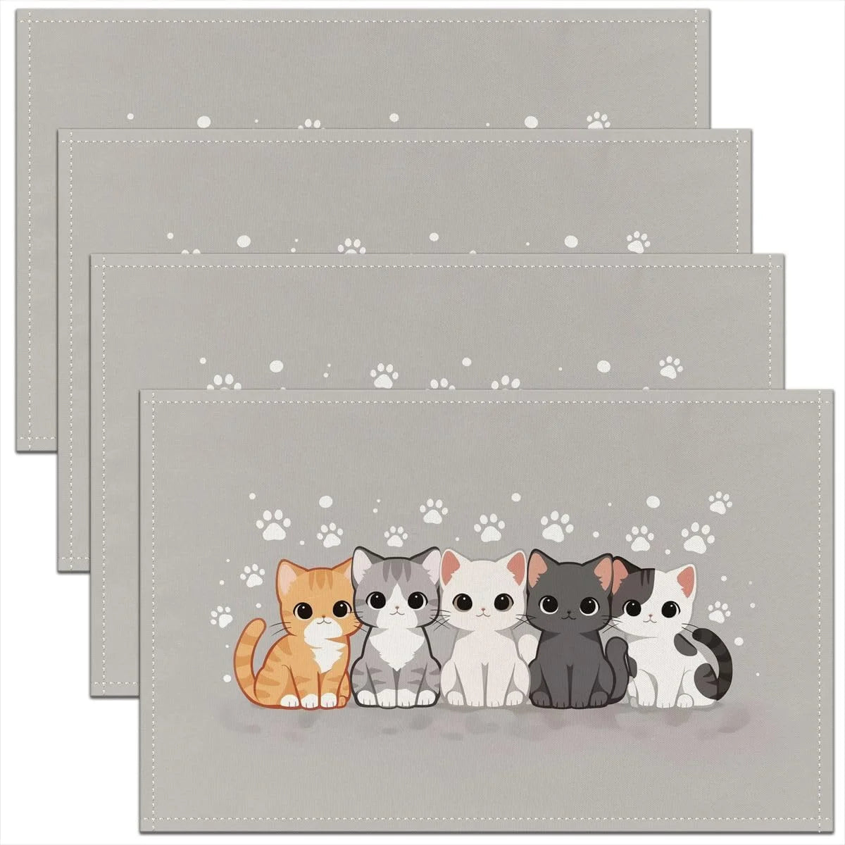 serviettes table chatons colorés lin respectueux environnement gris clair beige illustrations kawaii