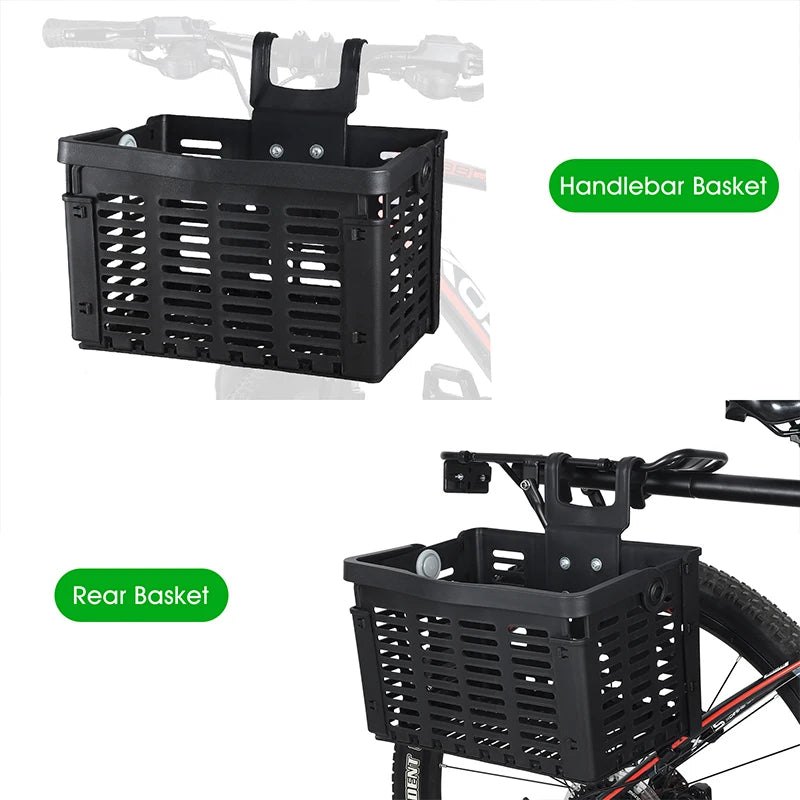 panier vélo pliable noir fixations métalliques motifs ajourés transport légumes