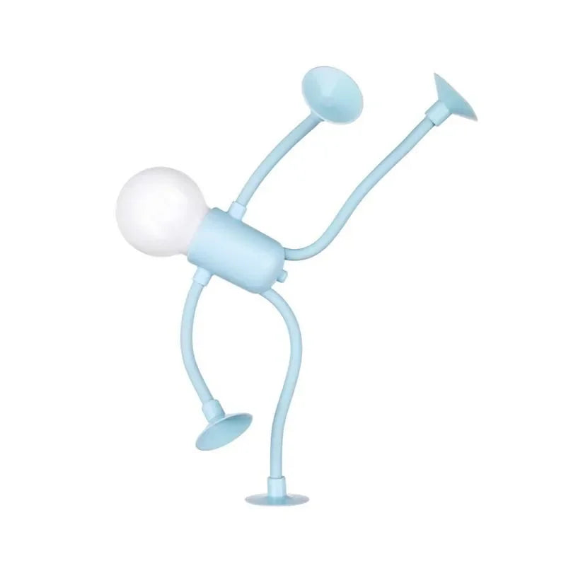 lampe led portable veilleuse nuit personnage stylisé bras articulés rose pâle bleu clair moderne