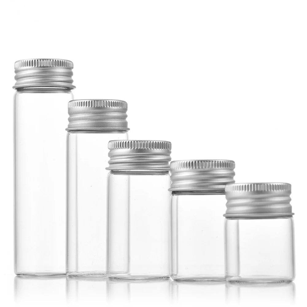 bouteilles transparentes stockage 10ml 20ml 30ml 40ml 50ml capsules métalliques respectueux environnement moderne minimaliste