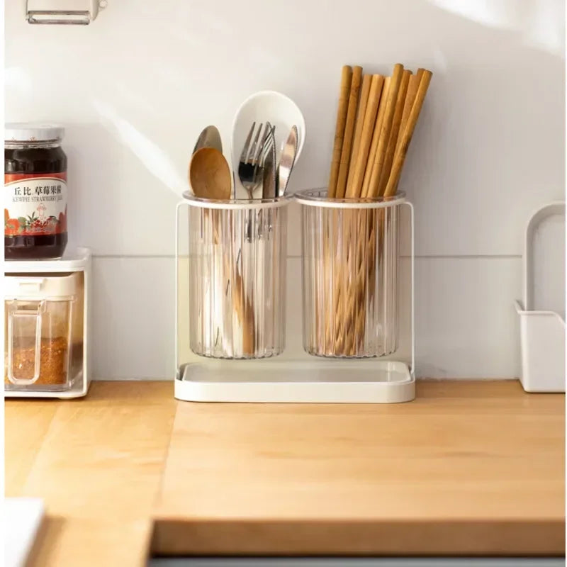 panier rangement couverts transparent support vaisselle drain multipurpose moderne japonais adhésif fourchette cuillère spatule