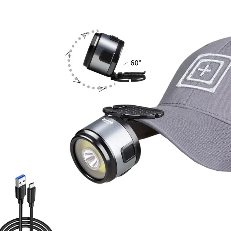 lampe torche rechargeable led gris moderne clip bandeau ajustable haute luminosité usb