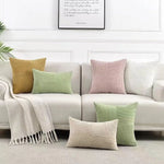 housse coussin polyester rayé moderne beige zip blanc salon decoration