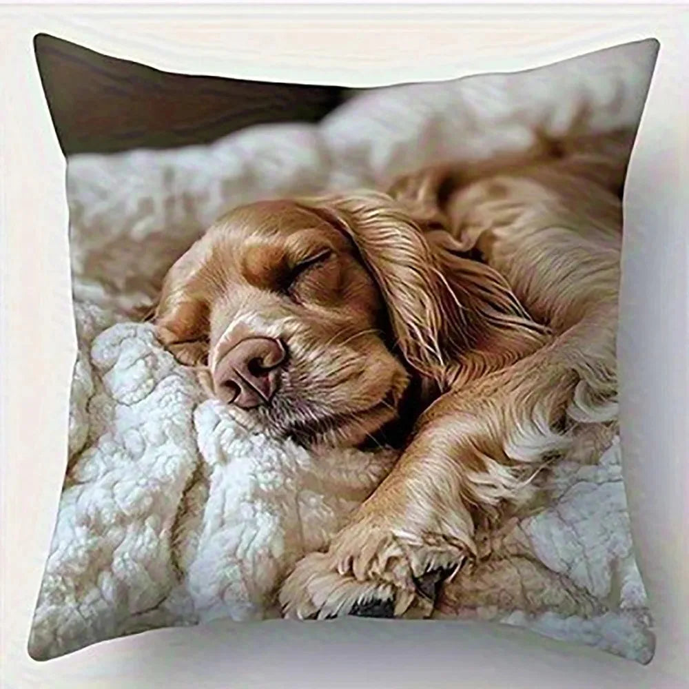 housse coussin chien doré moderne 100 polyester 45x45cm beige marron zip invisible decoration maison