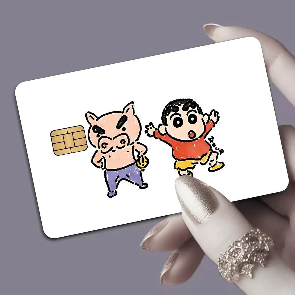 autocollants protection cartes bancaires dessins animés personnages porc oiseau violet vert blanc illustration