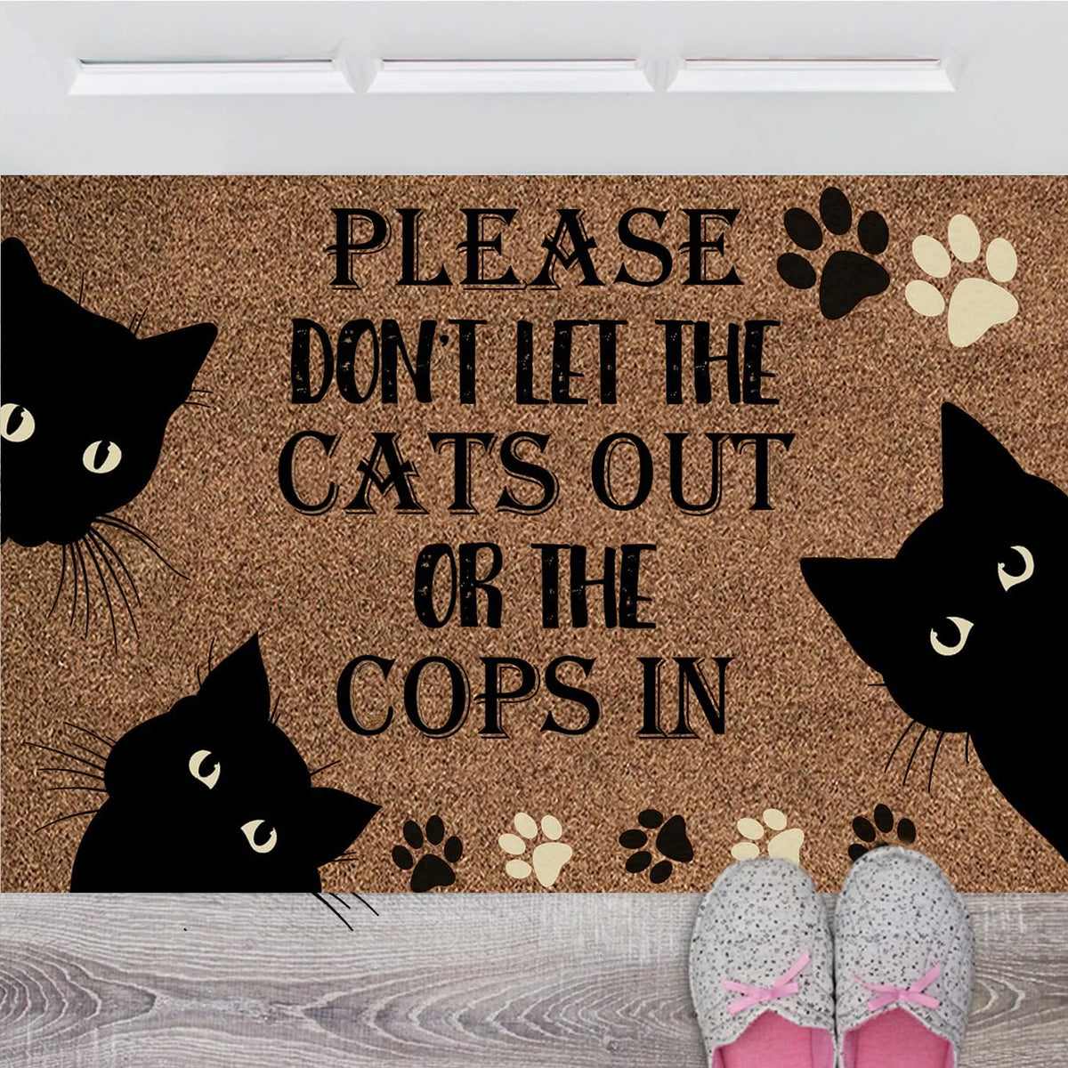 tapis d'entrée antidérapant marron chats noirs humour extérieur sol résistant bactéries