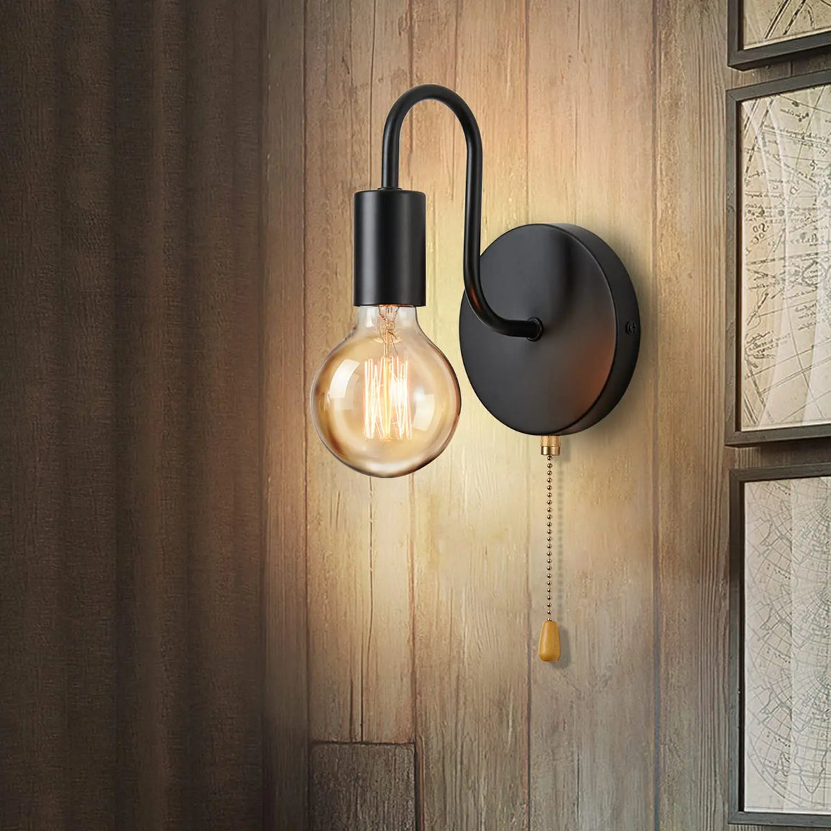 lampe murale filaire éclairage rétro minimaliste ampoule E27 métal noir apparent