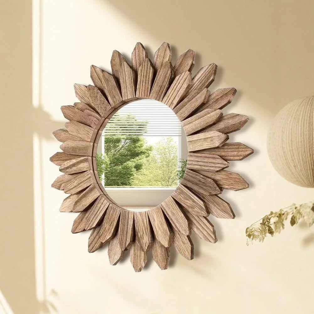 miroir decoratif bois boheme beige marron radial opaque salon chambre decoration murale naturelle