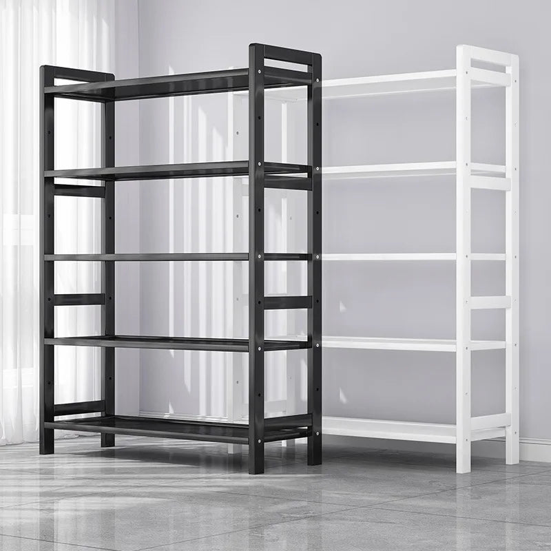 étagère rangement noire multifonctionnelle moderne acier inoxydable bambou réutilisable livres plantes