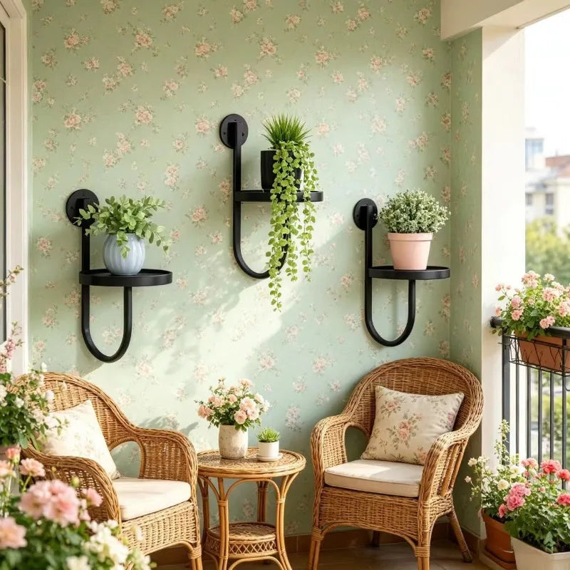 support mural plante noir moderne pot fleurs lisse durable fixations