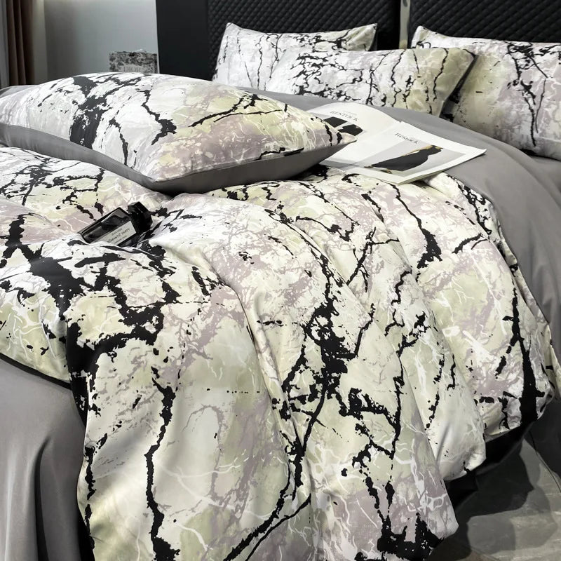 ensemble literie noir marbré moderne housses taies oreillers drap lit
