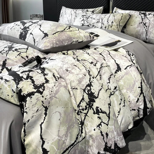 ensemble literie noir marbré moderne housses taies oreillers drap lit