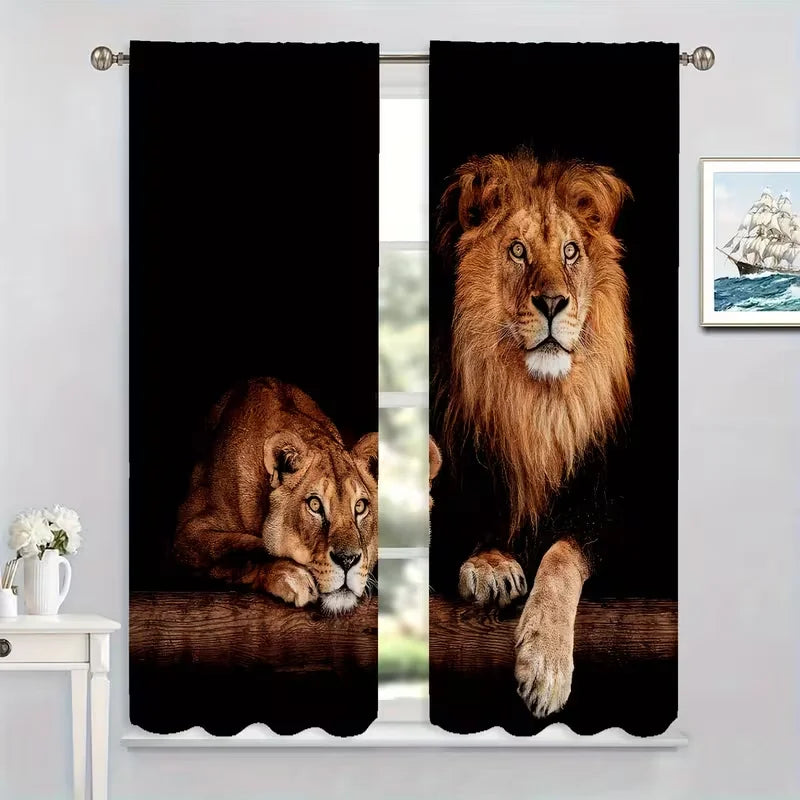 rideau lion lionne moderne 100 polyester noir marron beige 60x150CM 75x166CM 105x230CM 130x210CM