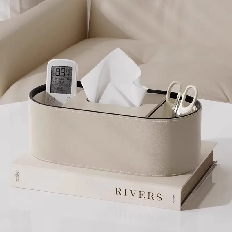 boîte mouchoirs simili cuir moderne blanc orange rangement pinceaux télécommande ciseaux ruban adhésif