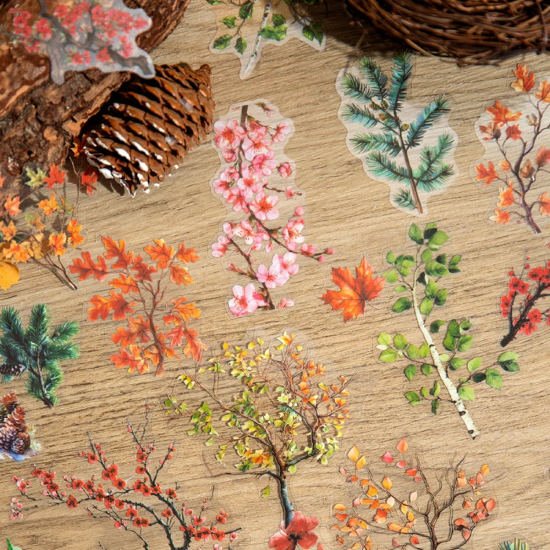 autocollants arbres branches feuilles fleurs scrapbooking étiquettes journal papeterie tasse planificateur transparents naturels