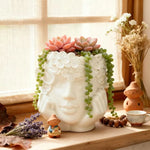 pots fleurs résine forme fille fleurs sculptées succulentes cactus plantes vertes deco bohème vintage