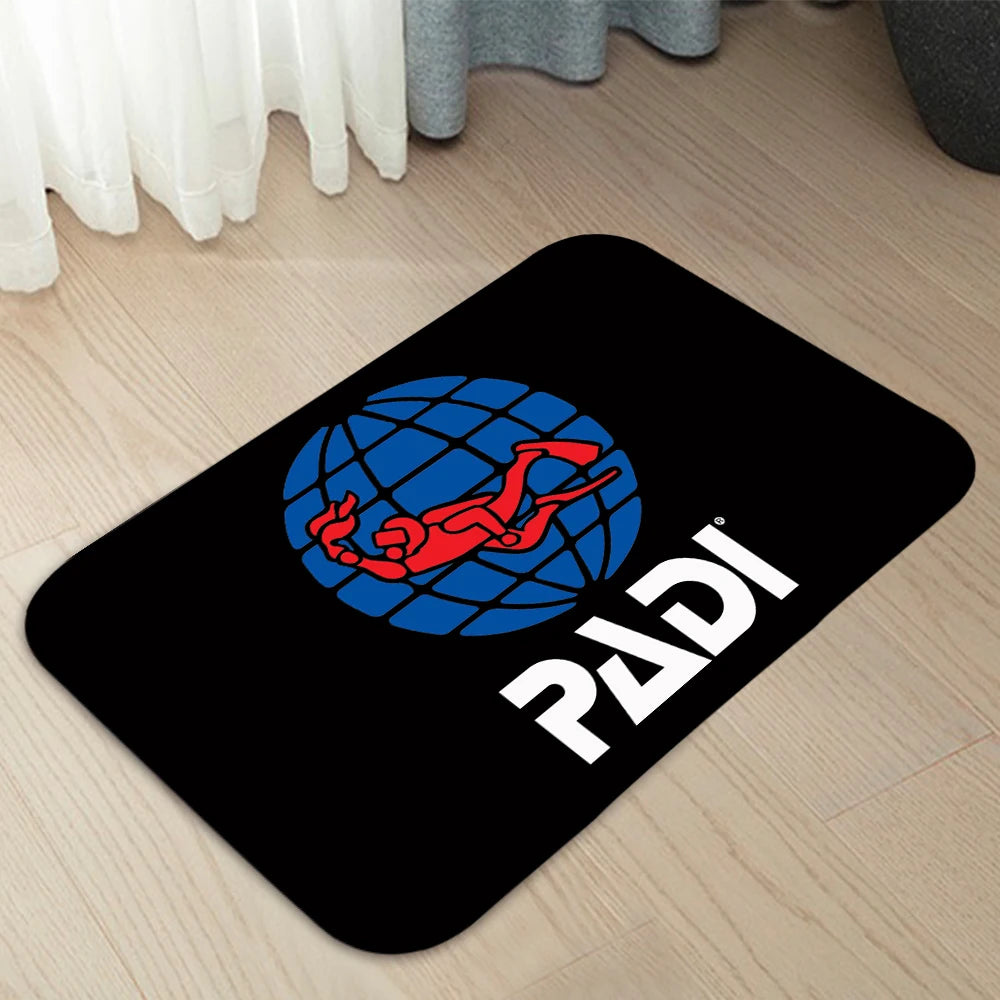 tapis moderne padi logo plongeur fleurs noir bleu blanc antidérapant polyester salon maison