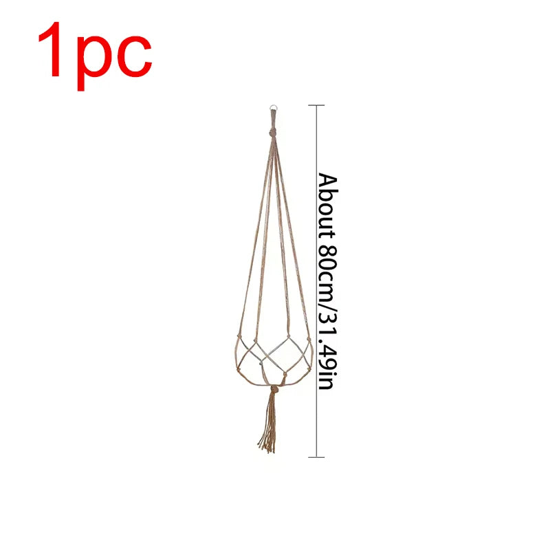 supports plante suspendue macramé boho tissé beige blanc pot fleurs chaines jardins