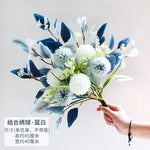 bouquet artificiel moderne fleurs boules feuilles vertes bleu blanc rouge