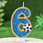 bougies numéraires pailletées thème football anniversaire bleu doré blanc