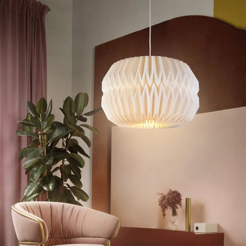 couvre lampe suspendu moderne blanc rayures horizontales fil inoxydable chambre salon decoration