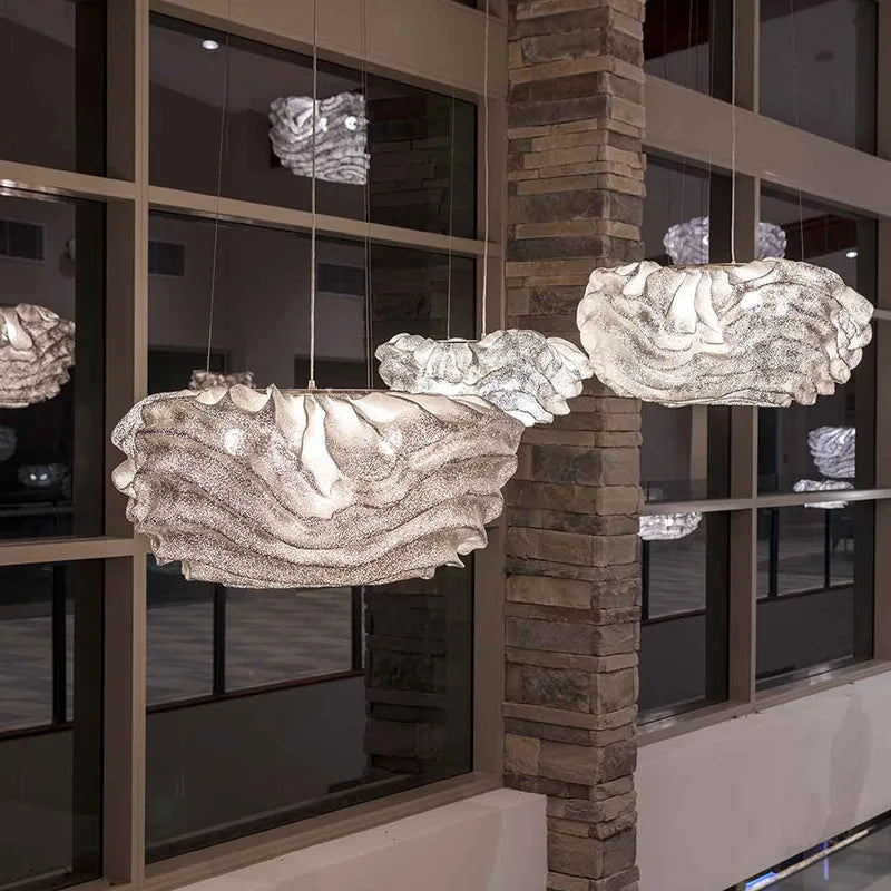 Suspension lumineuse moderne aluminium blanc gris ondulé câble suspendu salon chambrehôtel