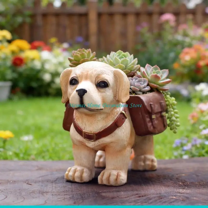 jardinière chien labrador plantes succulentes deco murale exterieure résine verte rouge