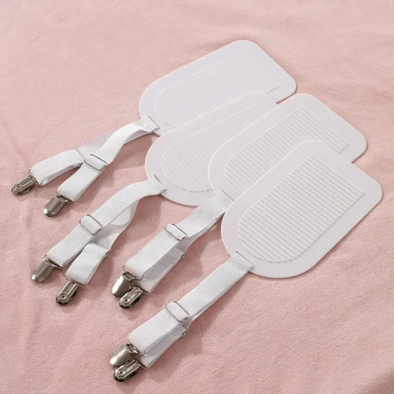 clips draps lit réglables antidérapants attaches matelas blanc gris rose pâle minimaliste utilitaire