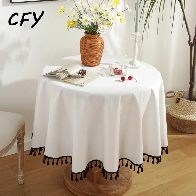 nappes ronde tissu texturé imperméable extérieur intérieur mariage thème vintage blanc cassé marron franges