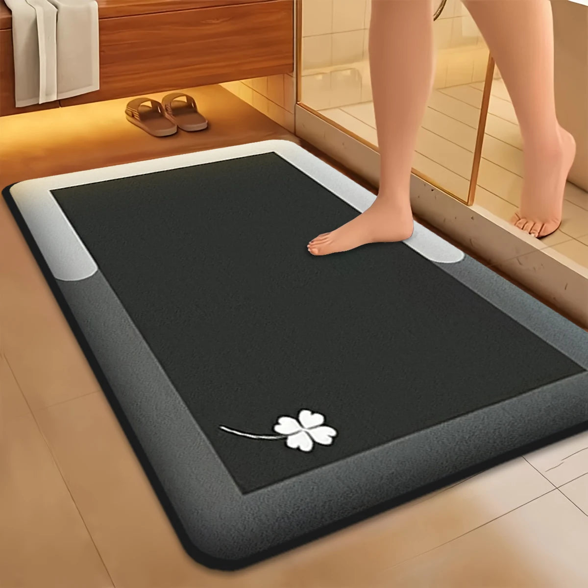 tapis bain noir motif floral antidérapant moderne texture douce adhésif absorption polyester