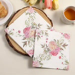 serviettes papier floral pivoines rose blanc decoration table mariage anniversaire festive