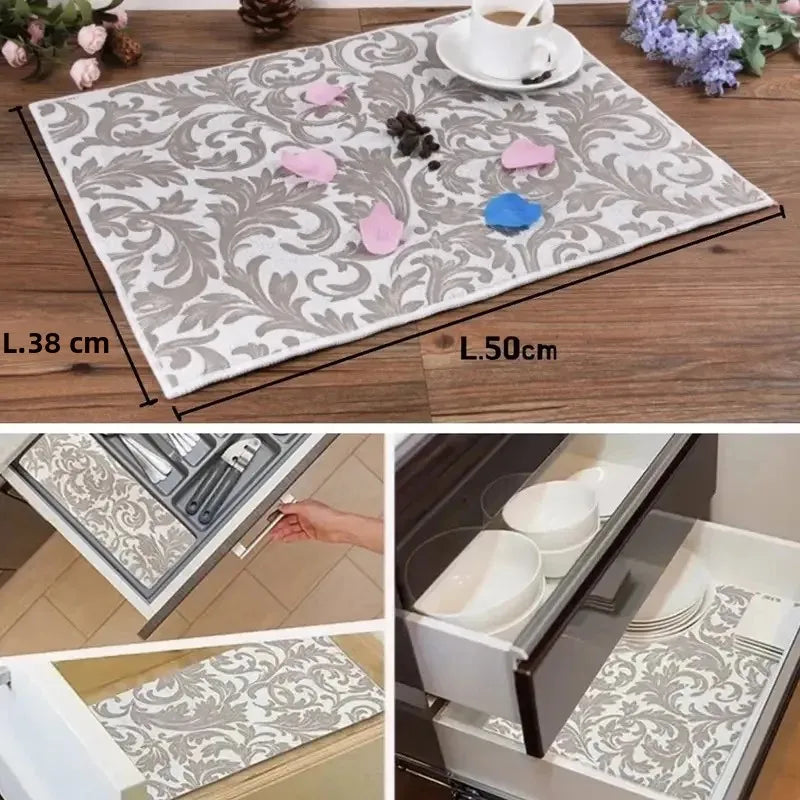 tapis cuisine gris blanc motif floral baroque classique absorbant réversible poly