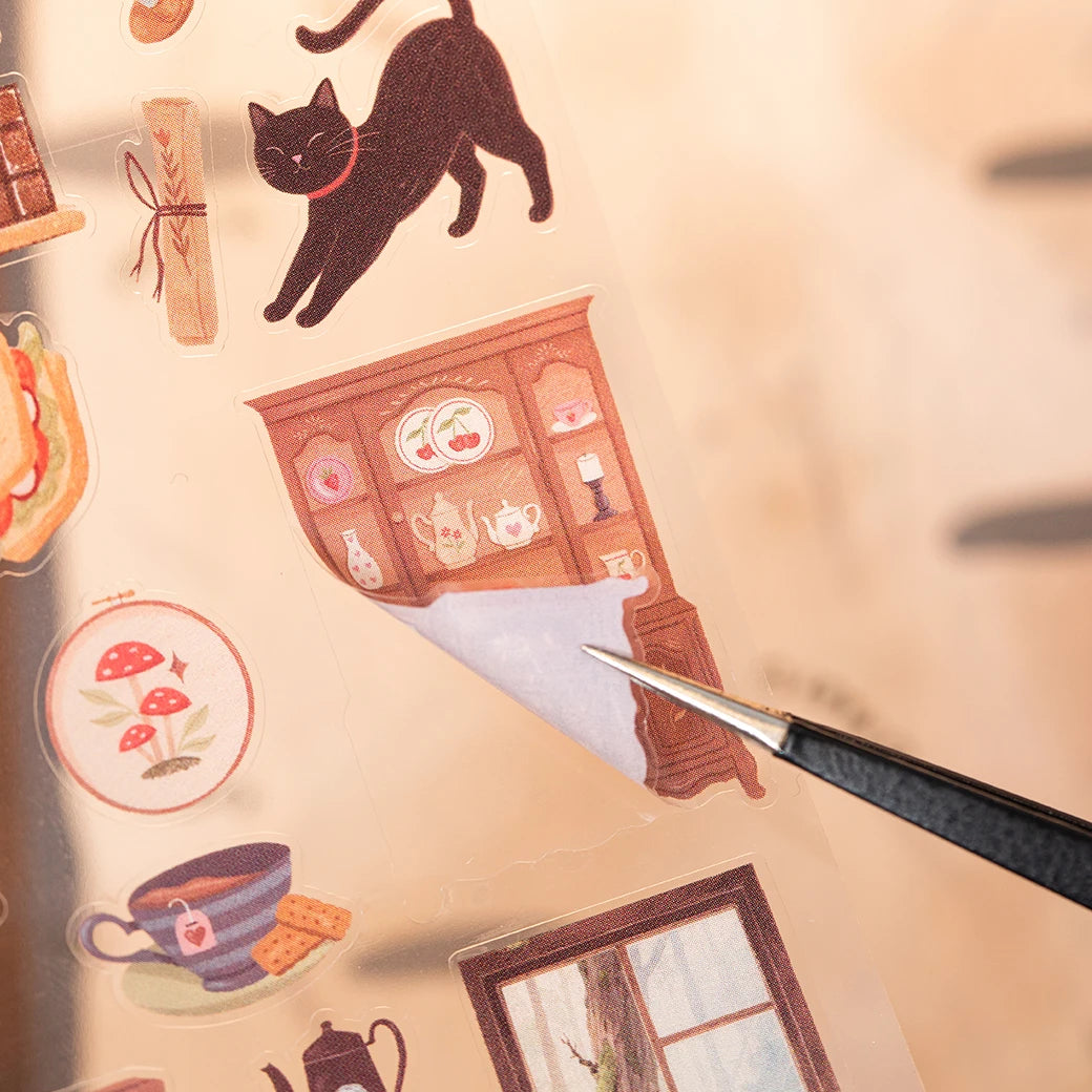 sticker autocollant transparent illustratif multicolore animaux objets ménagers personnages scrapbooking diy bricolage