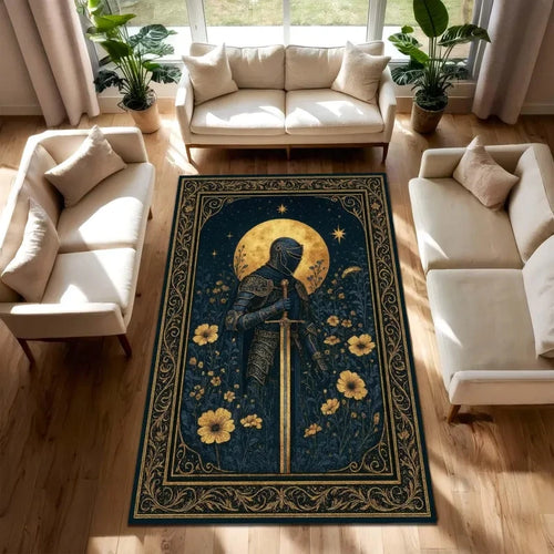 tapis médiéval dragon chevalier décoratif salon chambre motif classique rétro fleurs vert rouge noir