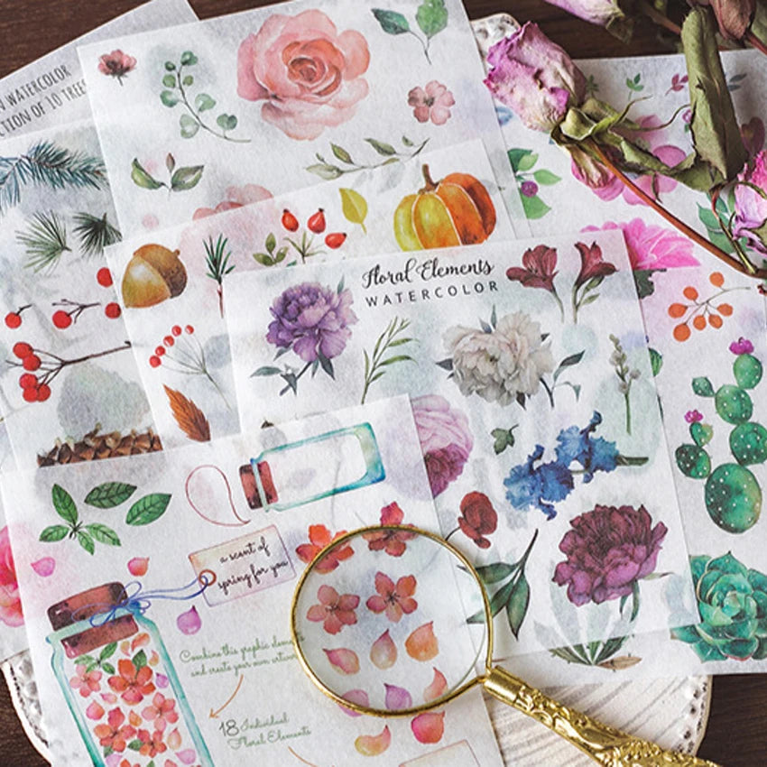 autocollants multicolores floral aquarelle animaux géométriques opaques scrapbooking diy carnet notes