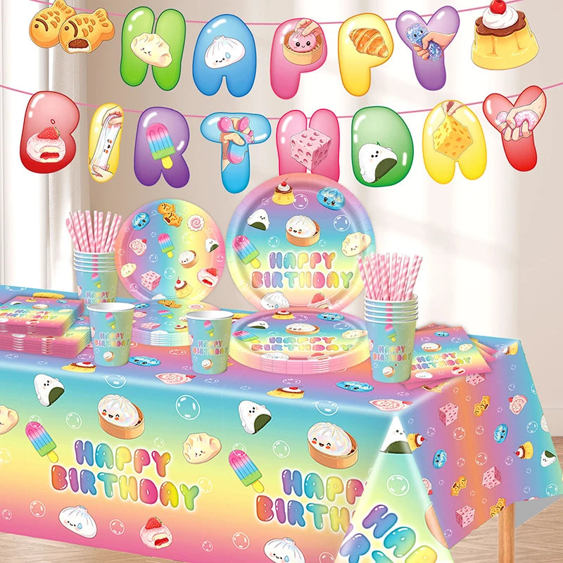 ensemble vaisselle jetable anniversaire enfant assiettes gobelets serviettes décorations fête multicolore papier festif