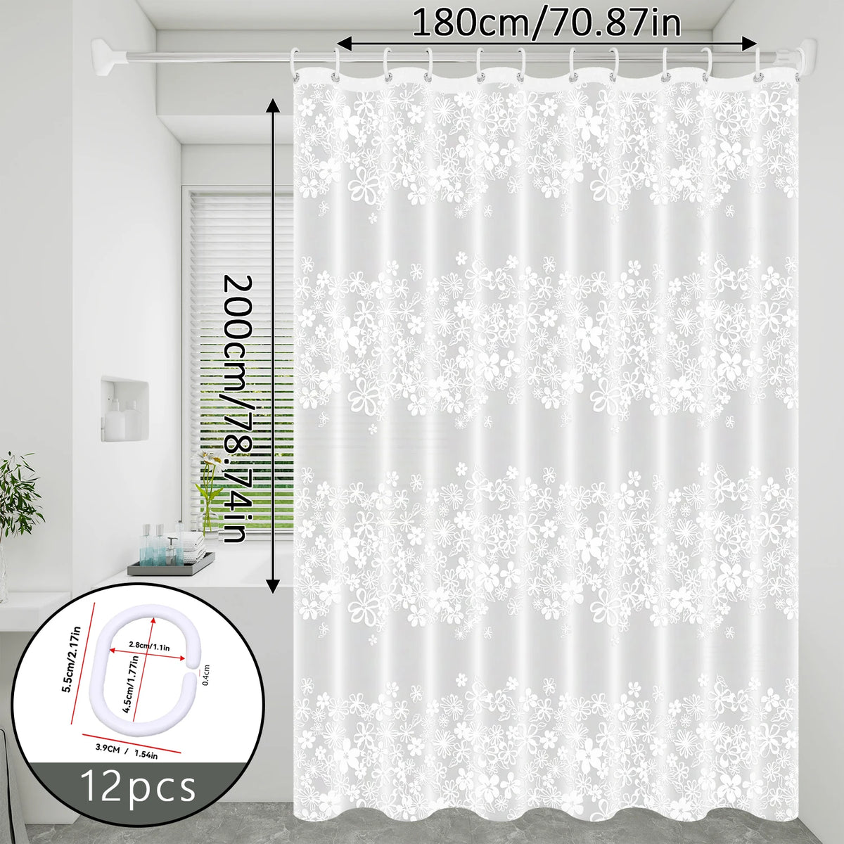 rideau douche fleurs blanches classique respectueux environnement 80x180cm