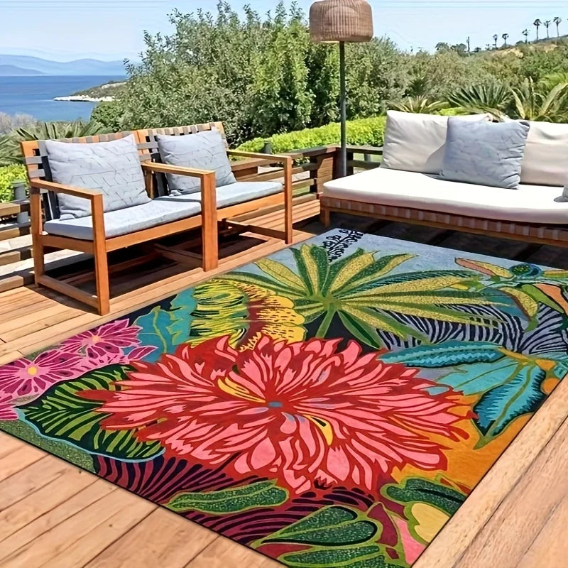 tapis fleurs exotiques moderne multicolore extérieur intérieur facile nettoyer résistant saleté anti dérapant salon