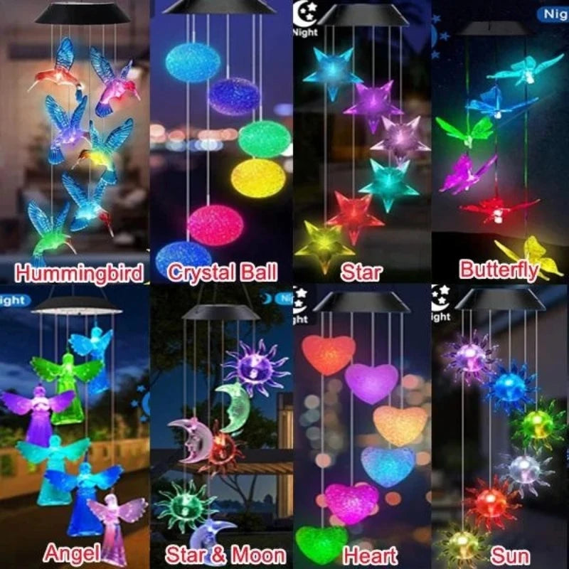 lampe solaire vent oiseaux multicolores boules translucides moderne suspendue patio jardin