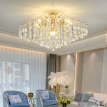chandelier moderne crystal or led lumiere salle blanche bleue élégante
