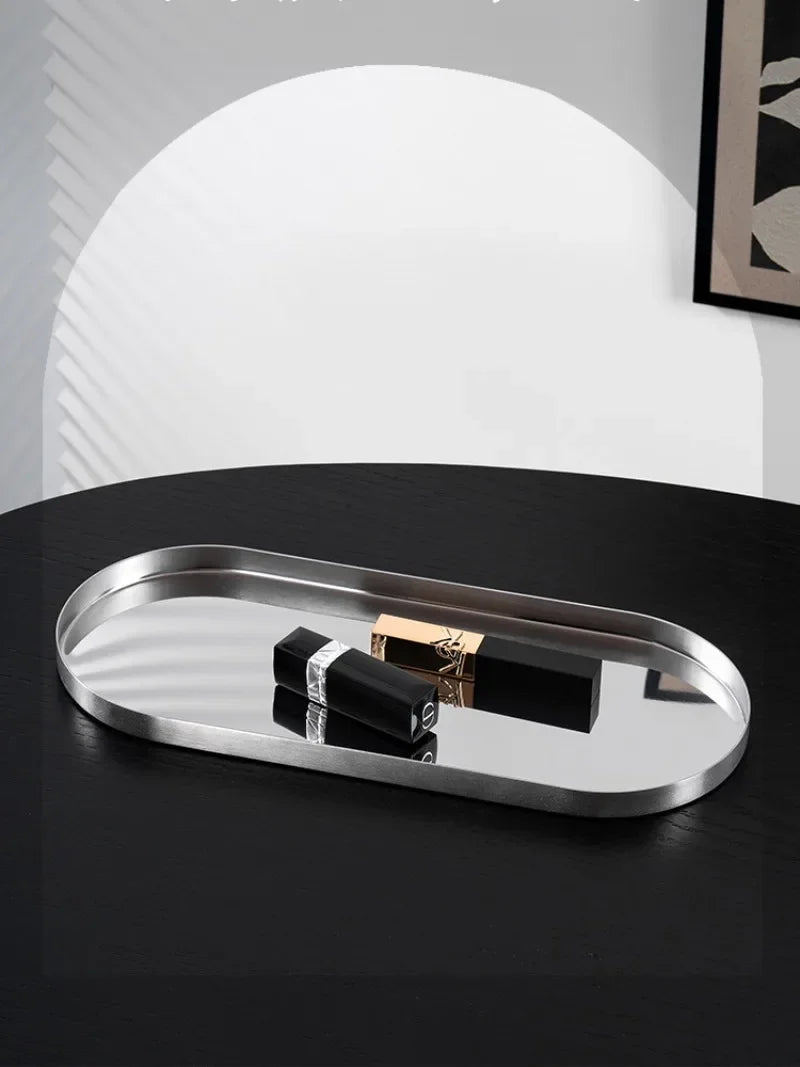 plateau rangement acier inoxydable silvery color petite taille decoration maison bijoux parapharmacie