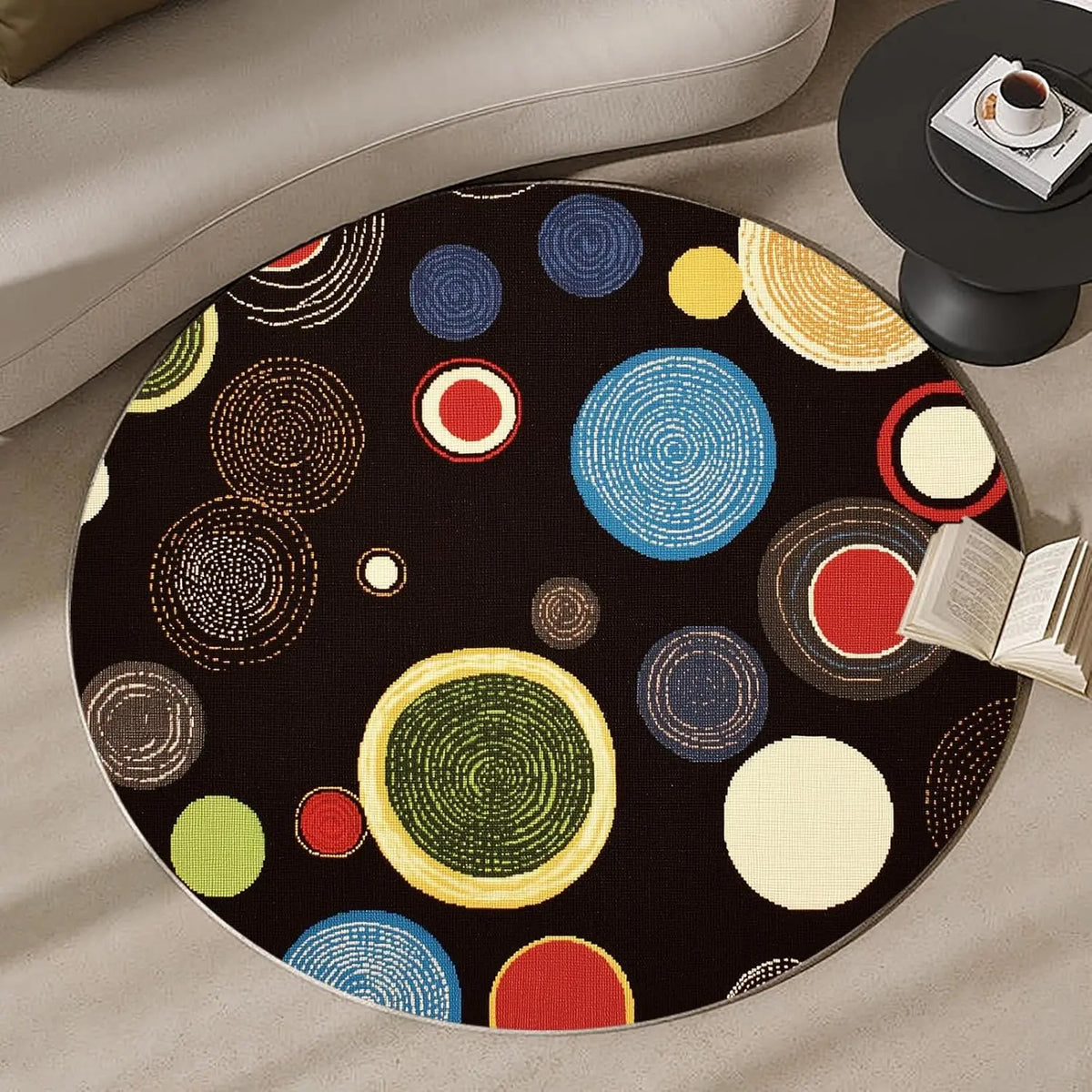 tapis rond géométrique multicolore moderne salon chambre enfants 80x80 cm 120x120 cm anti dérapant