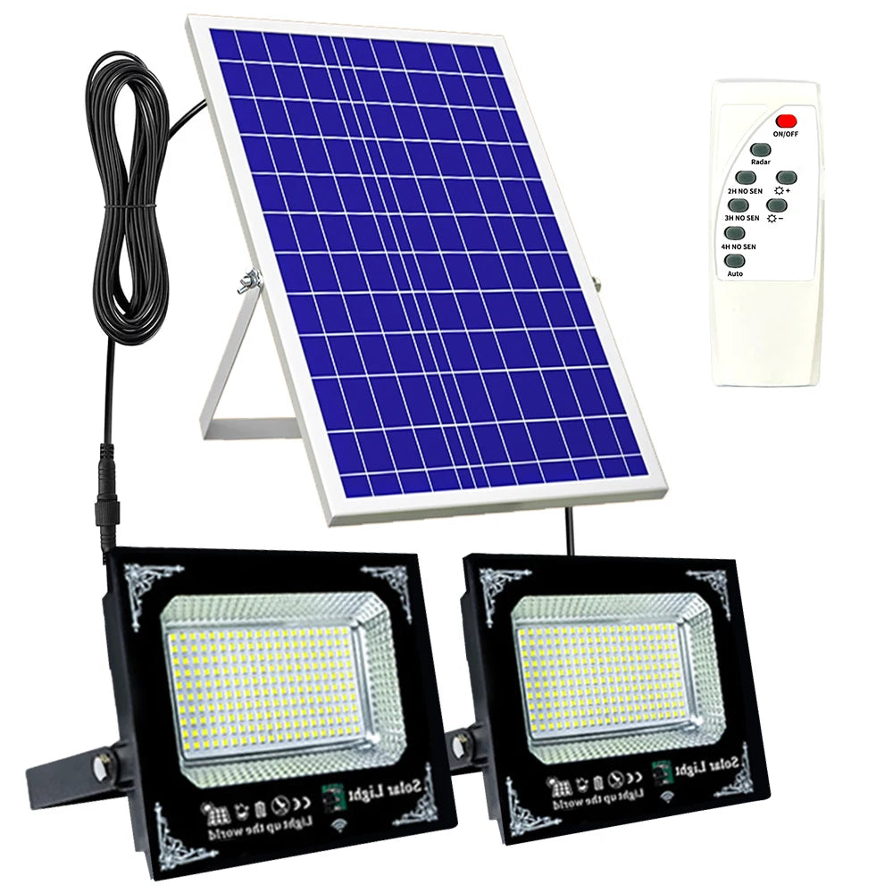 lampe solaire led moderne extérieure deux têtes ip65 rechargeable télécommande fixations murales panneau solaire