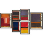 Un ensemble d'œuvres d'art abstraites utilisant des couleurs vives et des formes géométriques, créant une esthétique moderne et minimaliste.