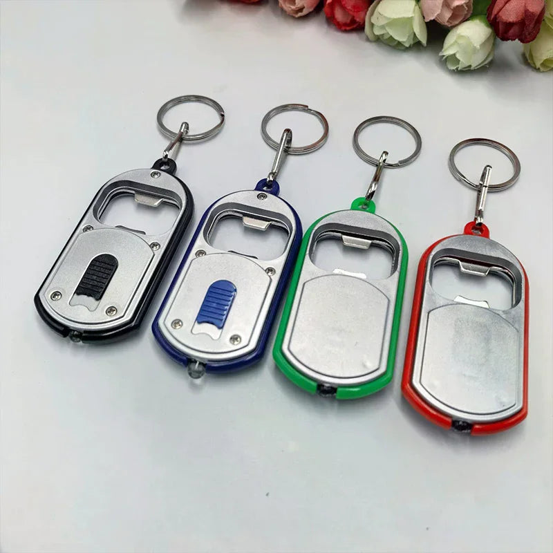 porte clés ouvre bouteille led mini lampe torche clé anneau noir bleu vert rouge