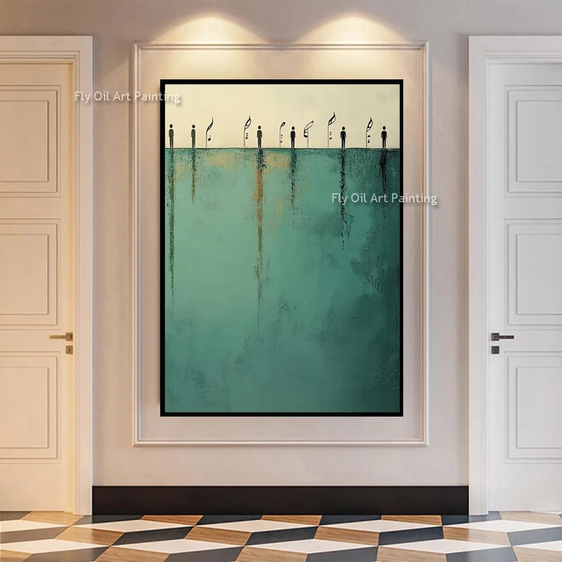 peinture l'huile contemporaine abstraite couleur bleu clair beige gris contemporain minimaliste sans cadre