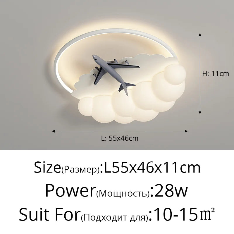 lustres led modernes nuages avions chambre enfants blanc jaune bleu gris