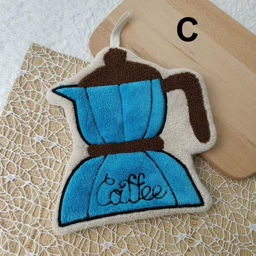 poignées cuisine décoratives motifs tasses cafetière bleu beige marron blanc opaques