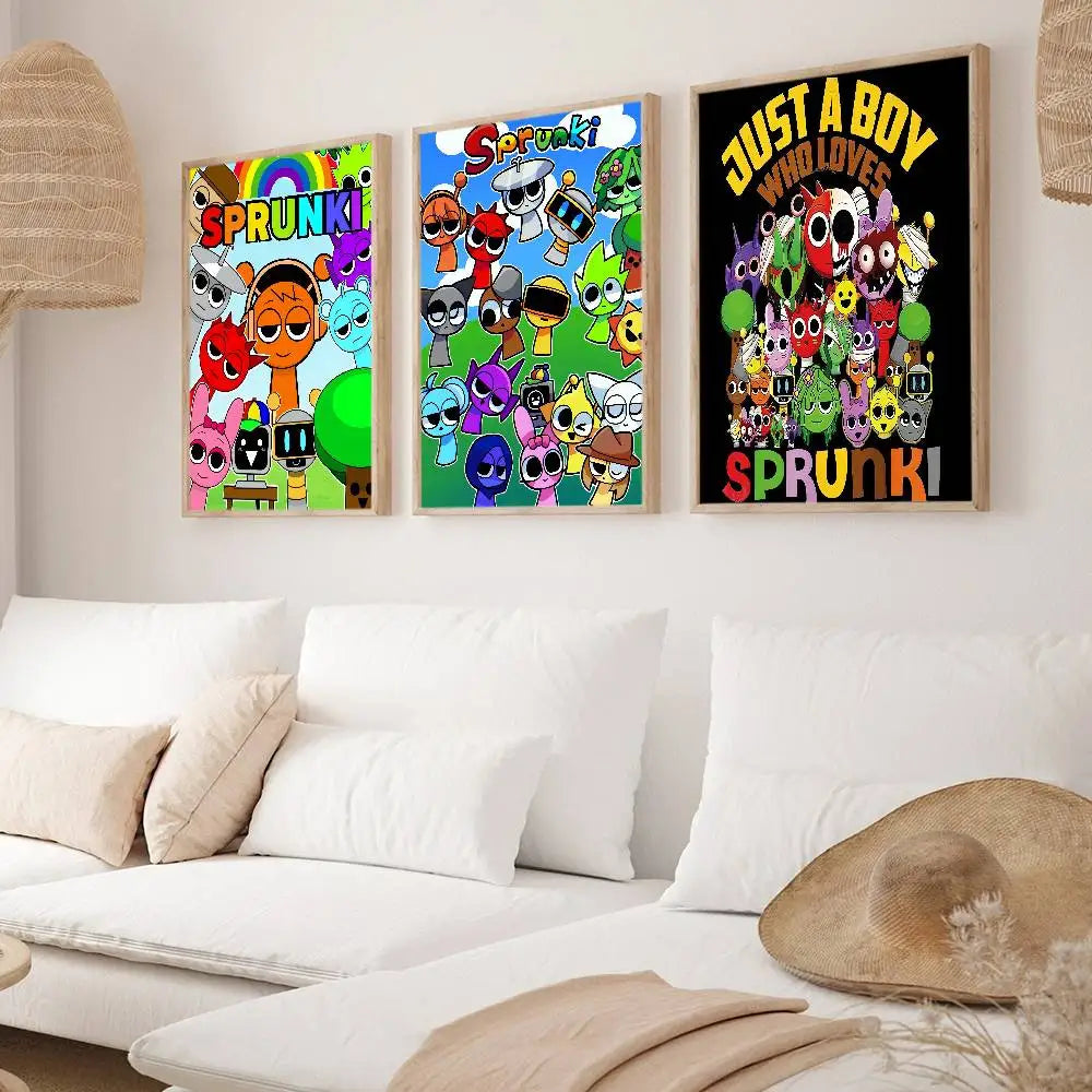 affiche poster cartoon sprunki personnages animés texte juste garçon cadre bois décoration
