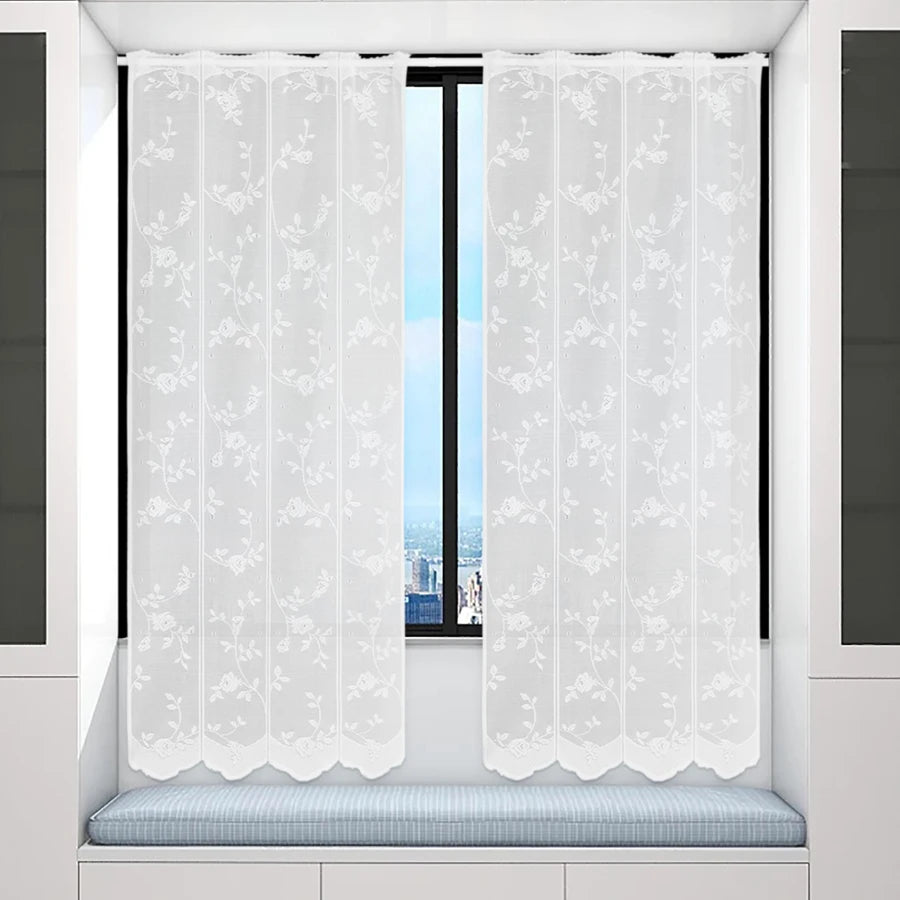 rideau blanc fleurs feuilles ajouré translucide classique 146cm 60cm polyester chambre salon